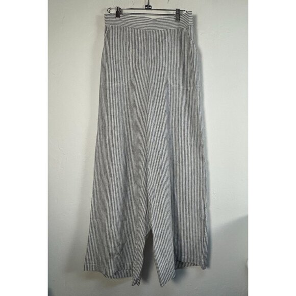 Max Studio Women Striped Wide-Leg Linen-Blend Pants XL Blue/White Casual New $98 - Picture 1 of 5